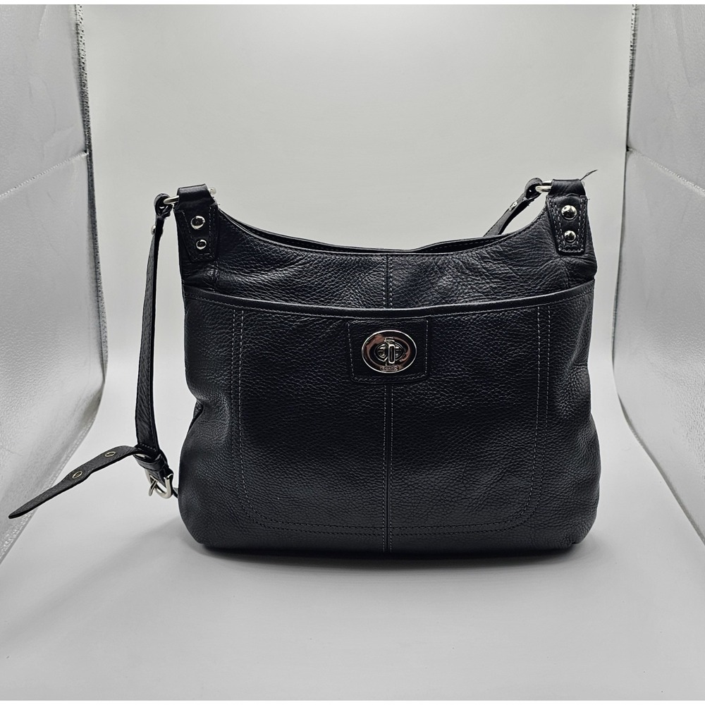 Coach Penelope‎ Black Pebbled Leather Turnlock Crossbody Shoulder Bag Purse